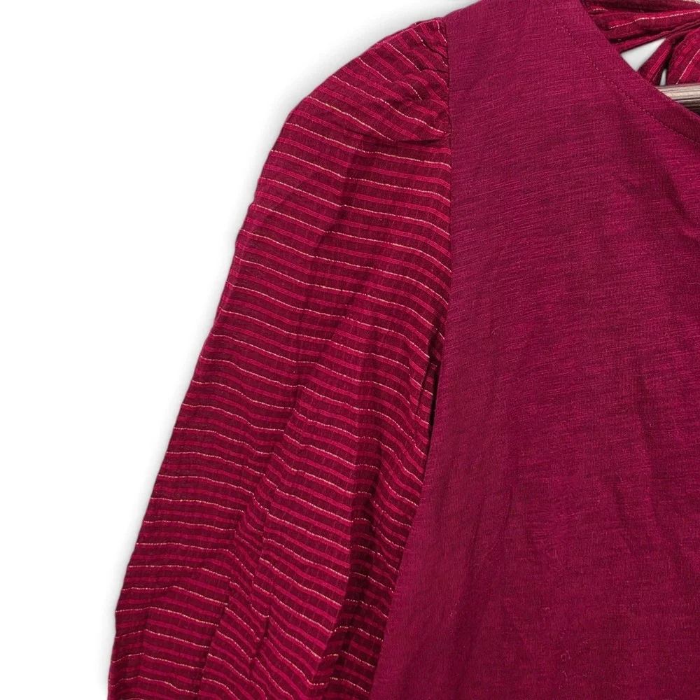 LOFT‎ Small Burgundy Tie Back Puff Sleeve Top Cottagecore Romantic Boho NWT